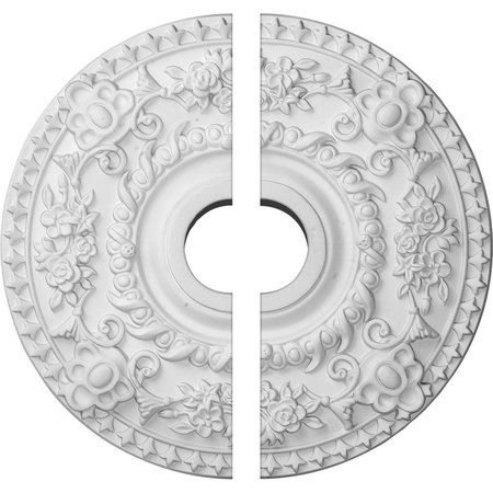EKENA MILLWORK Rose Ceiling Medallion, Two Piece (Fits Canopies up to 7 1/4"), 18"OD x 3 1/2"ID x 1 1/2"P CM18RO2